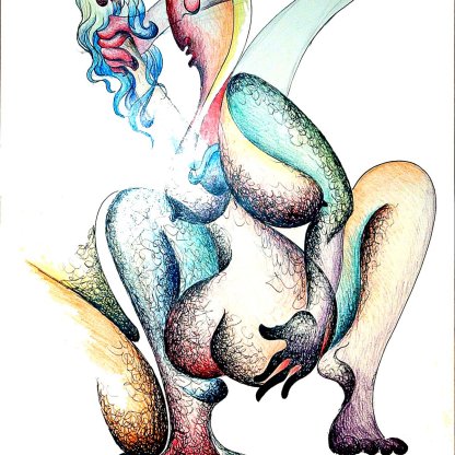 "Erotic" – Genrikh Frid (1997) | India Ink & Colored Pencil on Paper | 14″ × 17″
