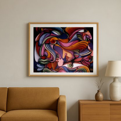 "People and Birds" – Genrikh Frid (1993)  Acrylic on Canvas