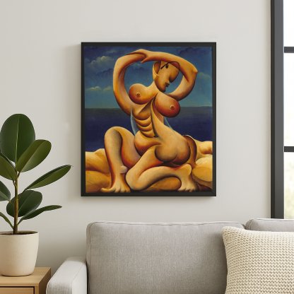 “Sitting on the Beach” – Genrikh Frid (1998) | Original Oil on Canvas | 18" × 24"